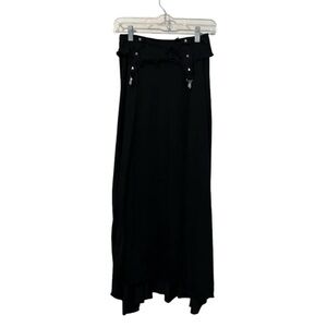 Lip Service Black Bondage Strap Garter Clip Silver Pyramid Stud Maxi Skirt